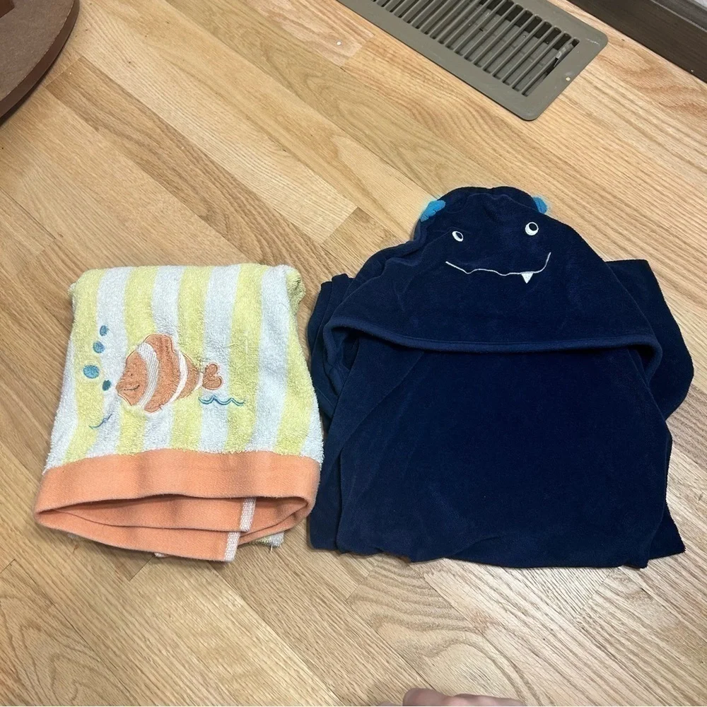 Baby Towel Bundle Hooded Monster Blue Duck Striped